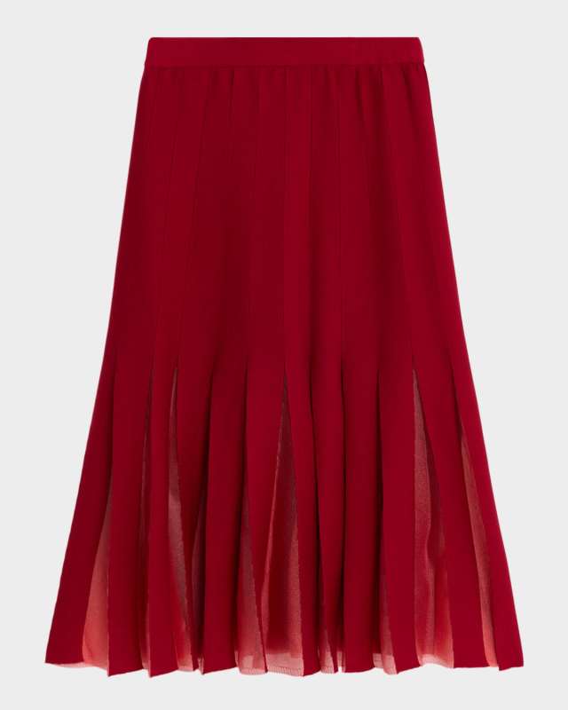 Sheer Panel Knit A-Line Midi Skirt